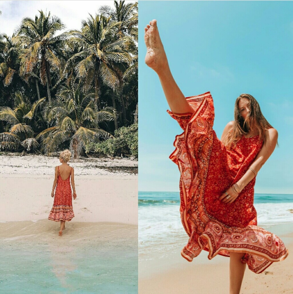 New spell Dahlia Strappy midi dress cherry red XXS